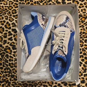 Michael Kors Blue and Beige Snakeskin Sneakers